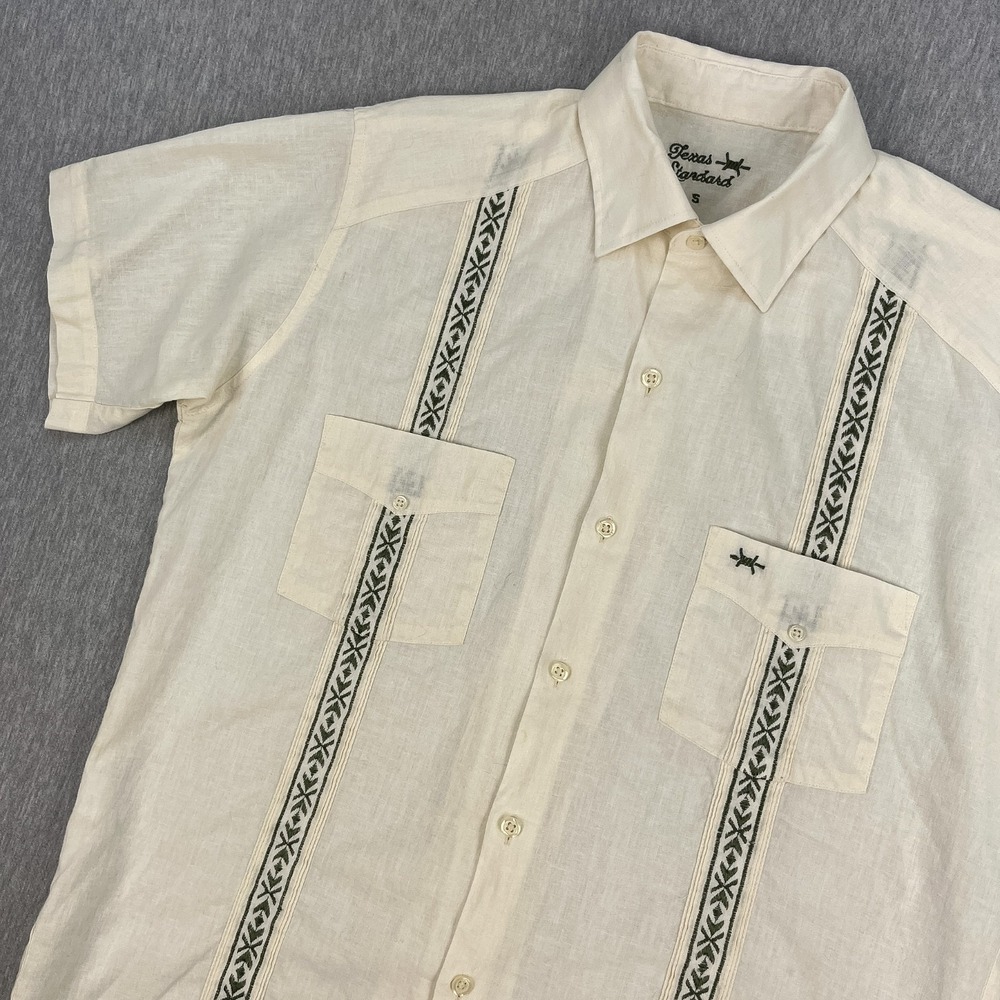 Texas Standard Tejas Guayabera Shirt Mens S Natural Ivory White Linen/Cotton